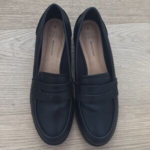 Time And Tru Y2K Black Leather Penny Loafers Shoes Women Size 8 Lug Sole 90s
